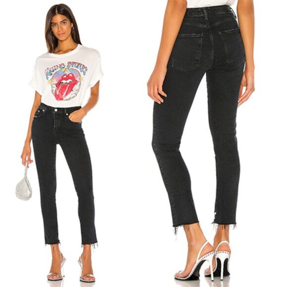 NWT Agolde Toni Mid Rise Raw Hem Straight Leg Jeans Women's Black Size: 28